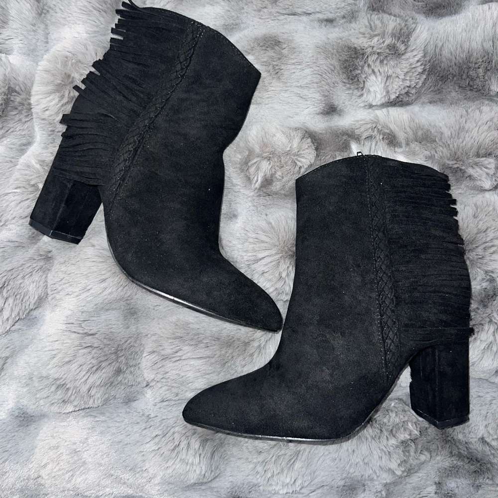 New Corkys - Black Suede Fringe Ankle Boots size 8